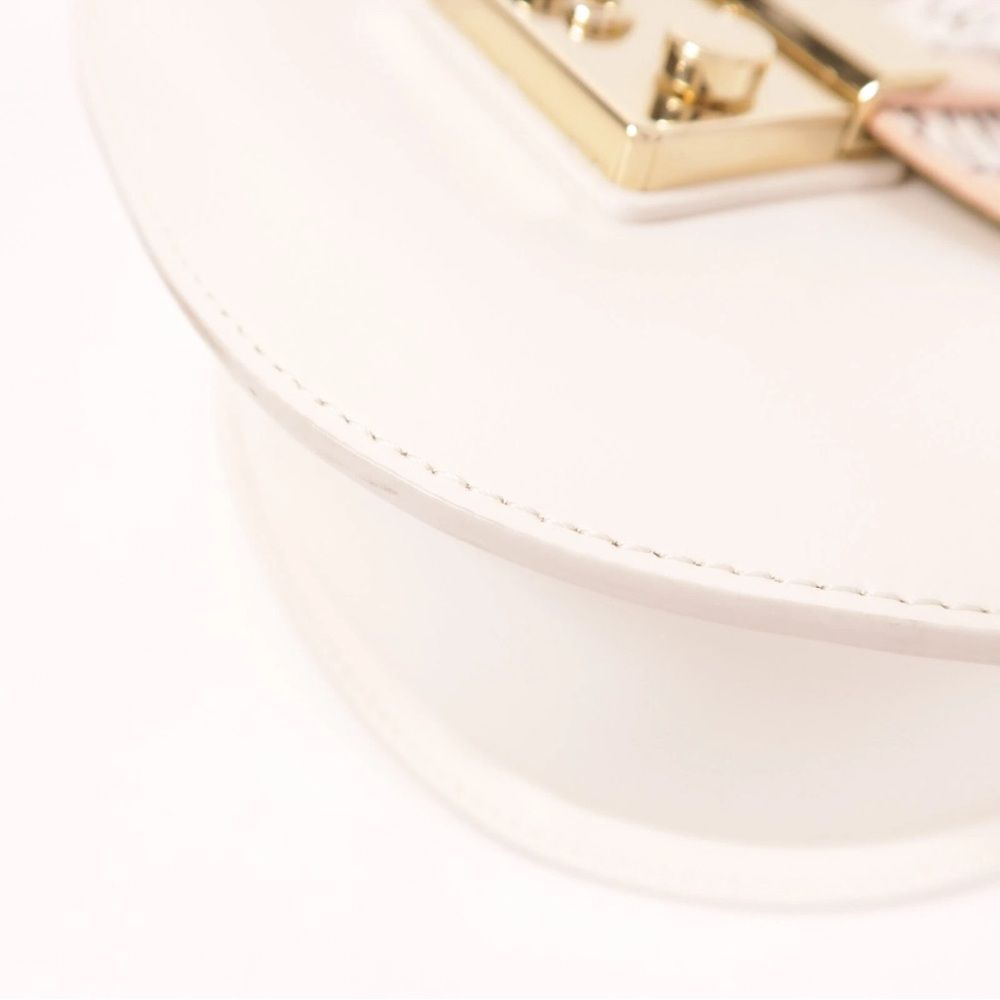 Rare Furla GHW Chain Floral Shoulder Bag Calfskin Leather White - Picture 10 of 13